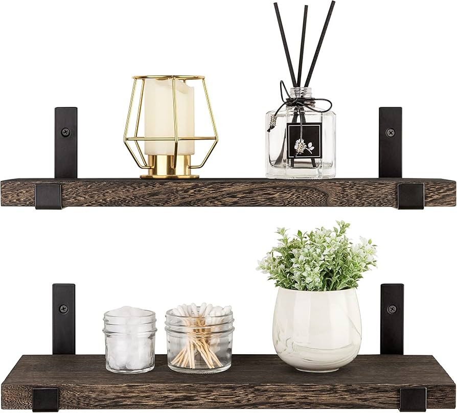 Mkono Rustic Wood Floating Shelves Wall Mounted Shelving Set of 2 Decorative Wall Storage Shelves... | Amazon (US)