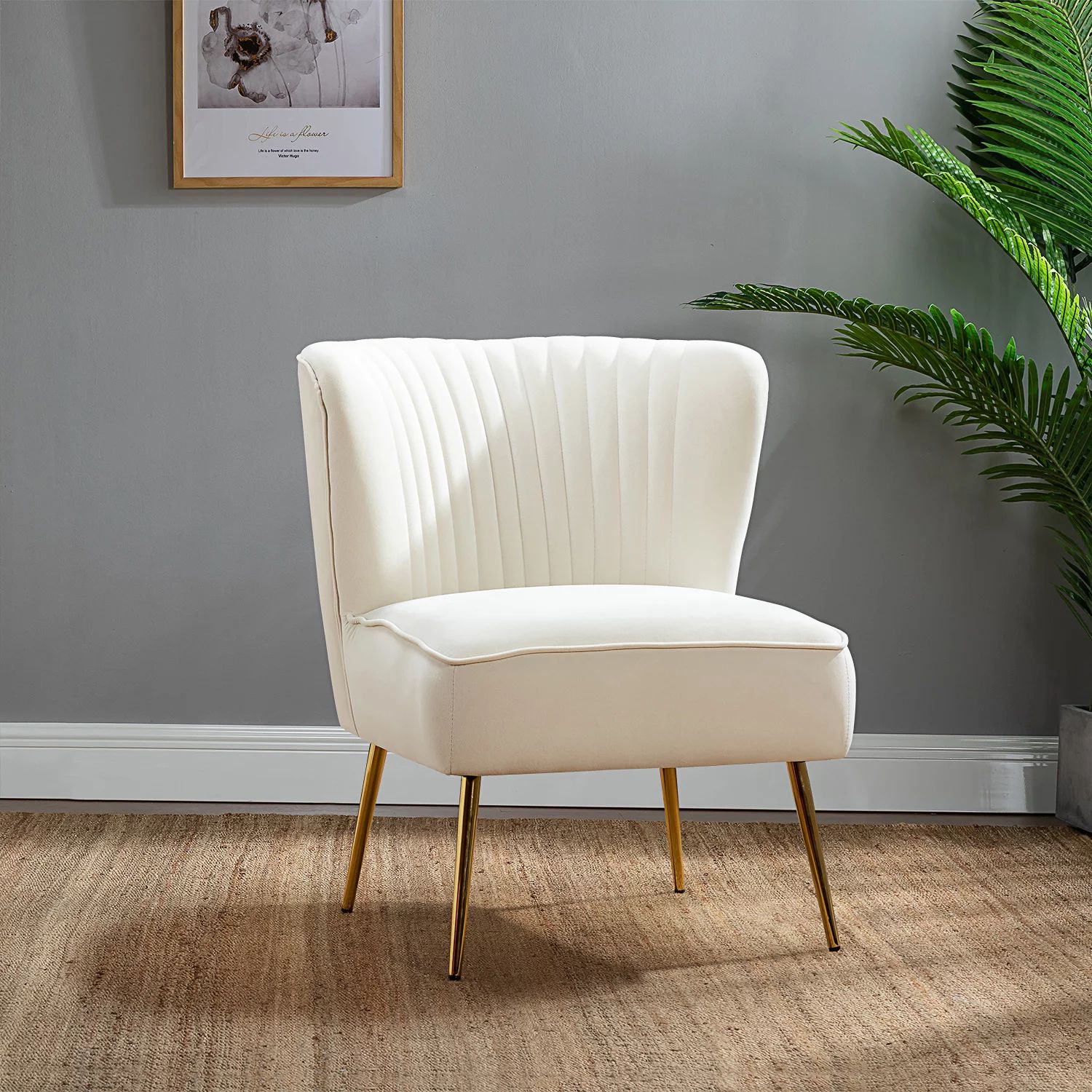 14 Karat Home Monica Wingback Chair, Ivory | Walmart (US)