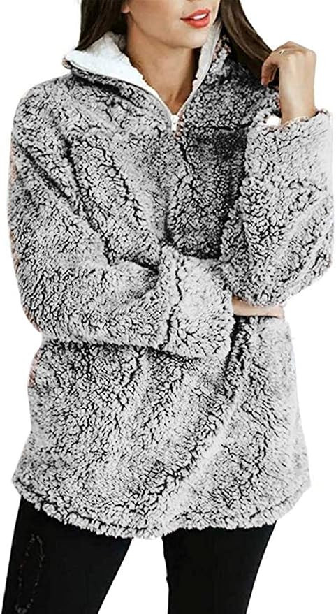 MIROL Women's Long Sleeve 1/4 Zipper Pullover Sherpa Fleece Winter Oversized Outwear Sweatshirt C... | Amazon (US)