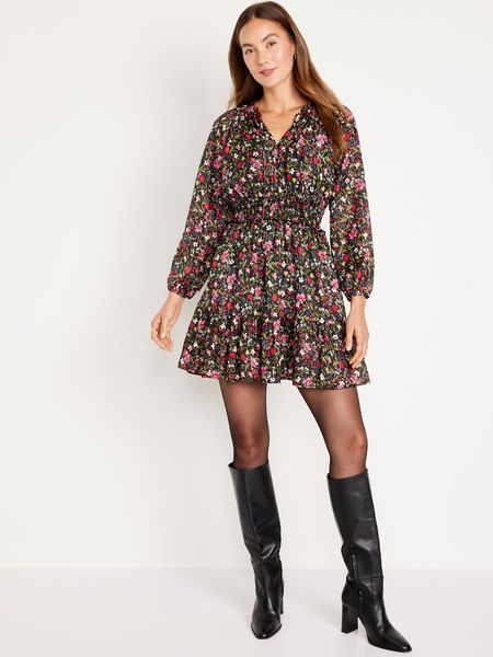 Waist-Defined Floral Shine Mini Dress for Women | Old Navy (US)