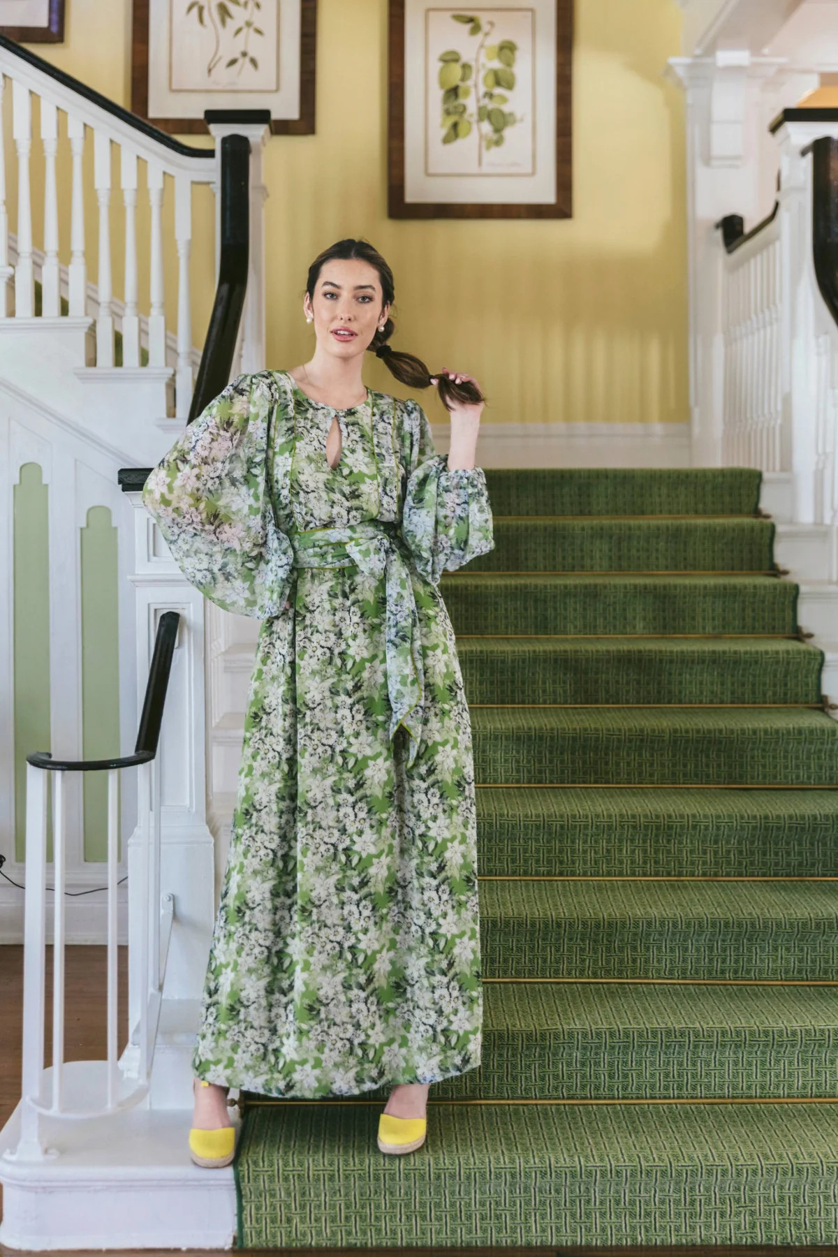 Key Hole Maxi | Citrine Daisies Silk Chiffon | SUE SARTOR