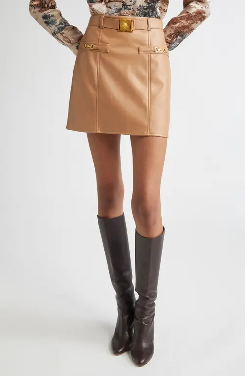 L'AGENCE Yvette Belted Faux Leather Miniskirt in Soft Cognac at Nordstrom, Size 0 | Nordstrom