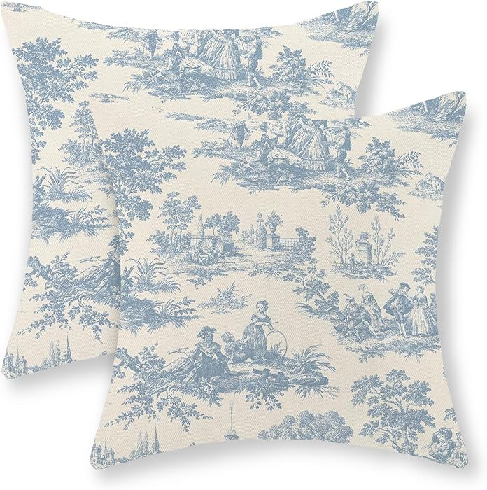 French Country Pillow Covers 18x18 Set of 2 Vintage Baby Blue Toile Throw Pillows Outdoor French ... | Amazon (US)