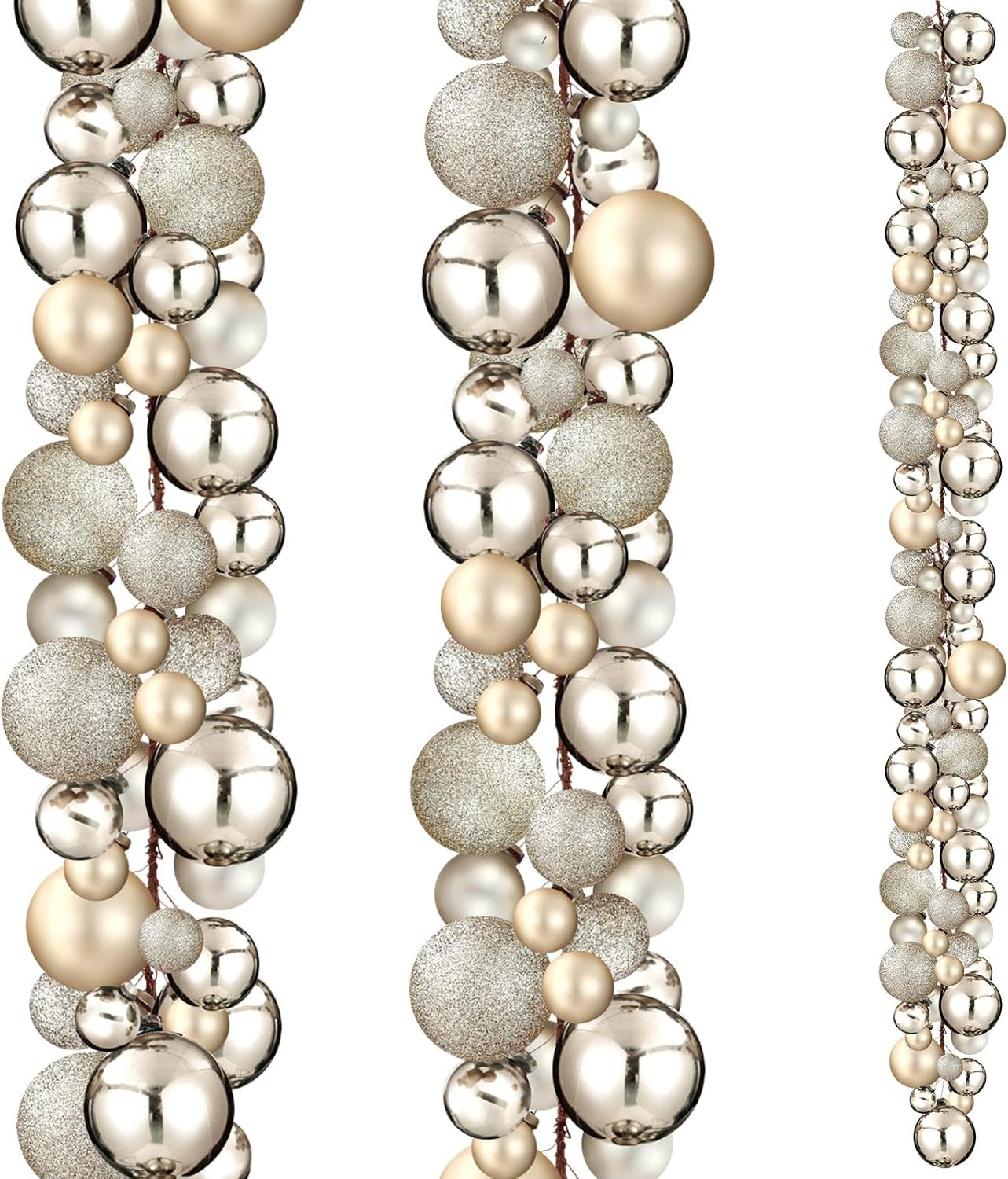 2 Pcs 6 ft Christmas Ball Ornament Garland, Champagne Gold | Amazon (US)