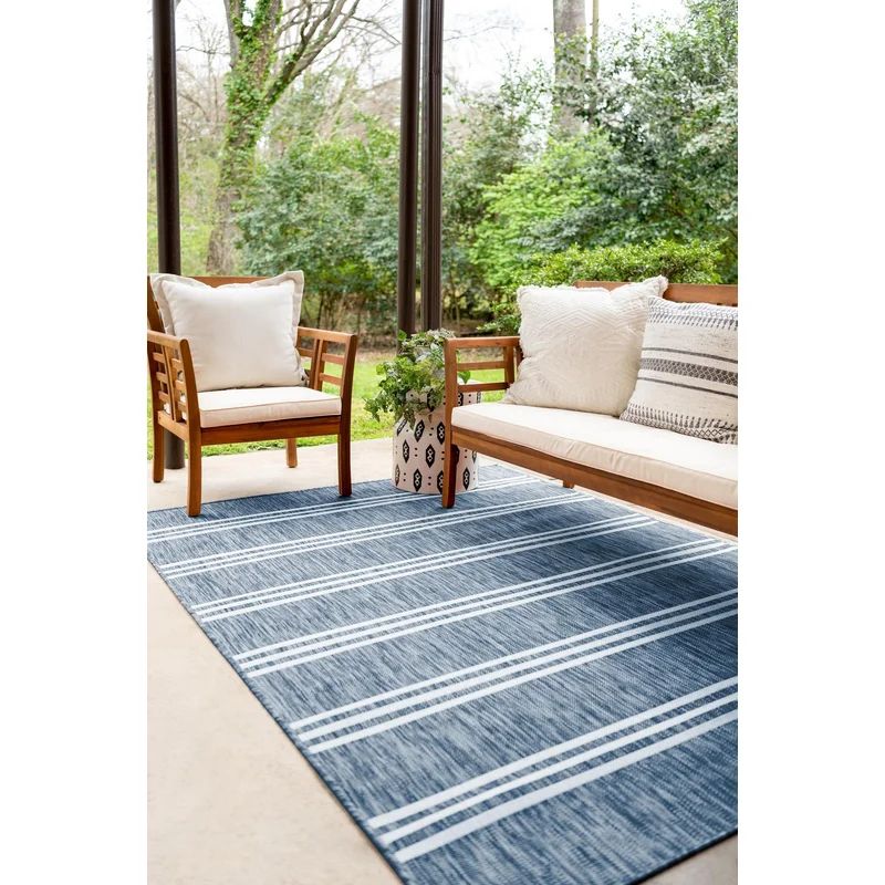 Striped Blue Indoor / Outdoor Area Rug | Wayfair Professional