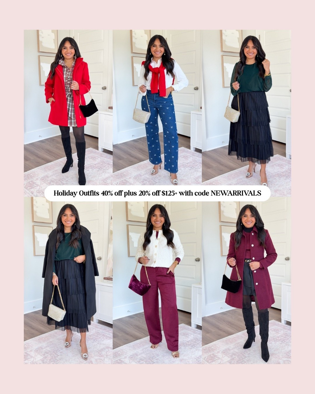 Classic Style Festive Holiday Outfits
For reference: I’m 5’0, 32b bra size, and 2/26 in bottoms, pear shaped. 
*Everything I share is unaltered! TTS means true to size.

Cardinal Red Coat size 2 petite - sized up one size
Tartan shirt dress size 0 petite TTS
Black tights size small TTS
Black boots size 5.5 TTS

Bow button down shirt size xxs regular TTS
Cardinal Red sweater size xxs regular TTS
Bow jeans size 26 petite TTS
Rhinestone heels size 5 TTS


Green darkest forest size xxs regular TTS
Black tulle tiered skirt size xs regular TTS
Black boots size 6 TTS
Black belted wrap coat size 2 petite - I sized up a size

Ivory gold cardigan size xxs regular TTS
Vintage burgundy sweater size xxs regular TTS
Vintage burgundy pants size xs regular TTS - I like the regular length with heels
Gold heels size 5 TTS

Vintage burgundy coat size 2 petite - runs small, I sized up one size but I would need to size up another size to button this coat
Black turtleneck tee size xxs regular TTS
Vintage burgundy sweater size xxs regular TTS
Black bubble hem skirt size 2 regular - runs big in the waist, I could have signed down a size
Black tights size small TTS
Black boots size 5.5 TTS
Black belt size below 37”


petite holiday outfits
petite festive outfit ideas
classic holiday outfits petite
petite Christmas party outfits
timeless holiday style petite
petite winter outfit ideas
petite Christmas Eve outfit
elegant holiday looks petite
petite winter capsule wardrobe
petite holiday dresses
chic petite holiday style
petite holiday dinner outfit
classic petite Christmas outfit
holiday outfit ideas for petites
petite-friendly festive looks
event outfits for petites
petite friendly pieces
Rachel Miranda Blog
Honeysweetpetite
Honey Sweet Petite




#LTKPetite #LTKHoliday #LTKGiftGuide