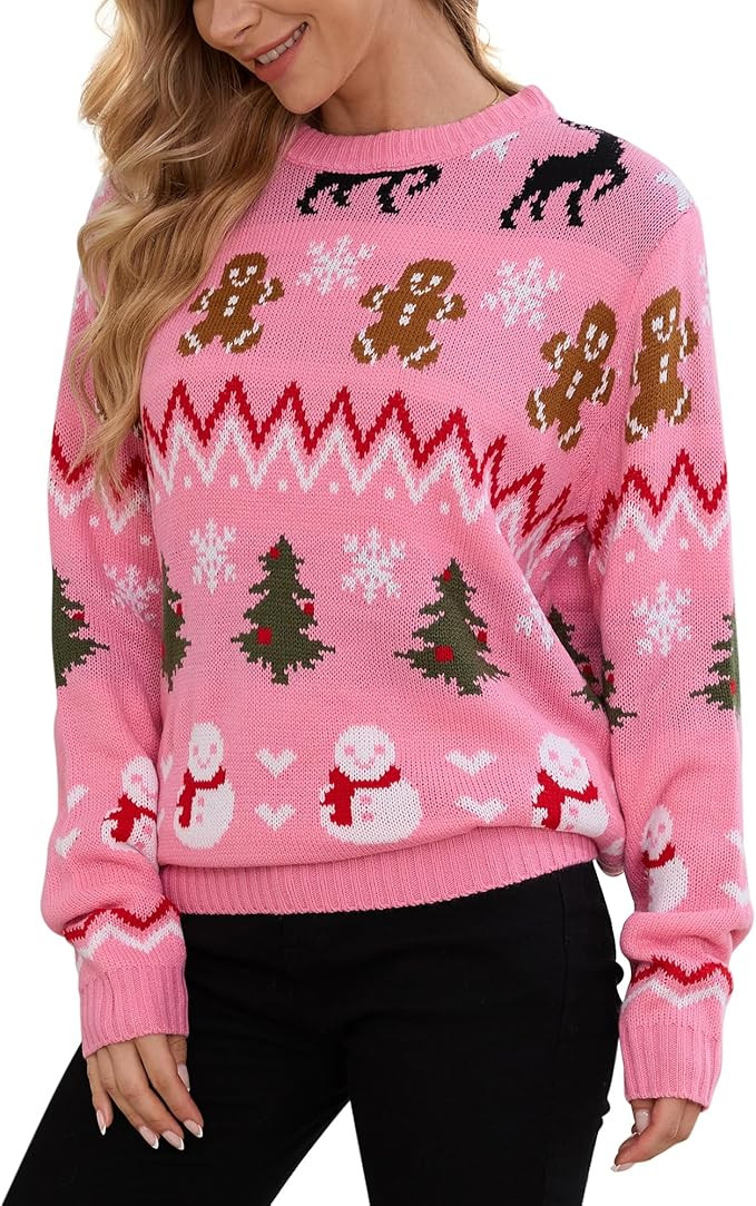 MyFav Women's Ugly Christmas Sweater Funny Novelty Crewneck Pullover Xmas Sweater Top | Amazon (US)