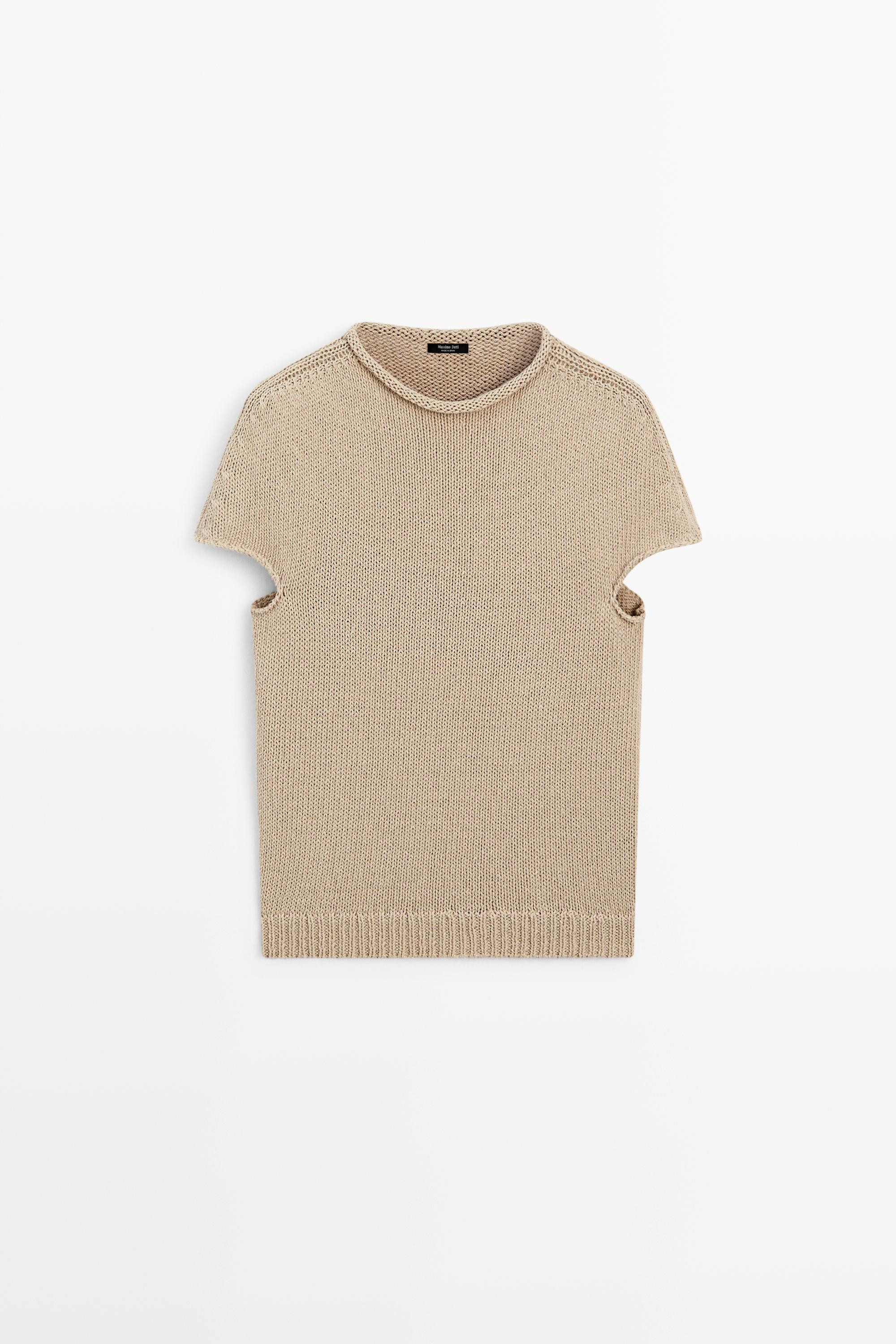 Kurzarm-Strickpullover mit Rollsaum und Baumwolle | Massimo Dutti DE