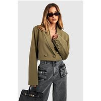 Womens Double Breasted Boxy Crop Blazer - Green - 4 | boohoo (US & Canada)