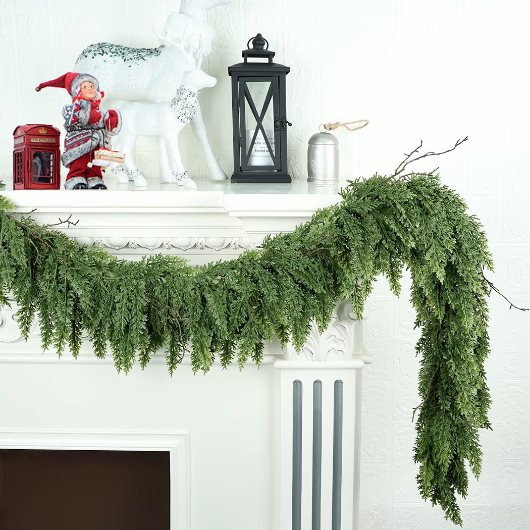9ft Christmas Garland Realistic Soft and Thickness Green Faux Cedar Pine Garland Artificial Cedar... | Amazon (US)