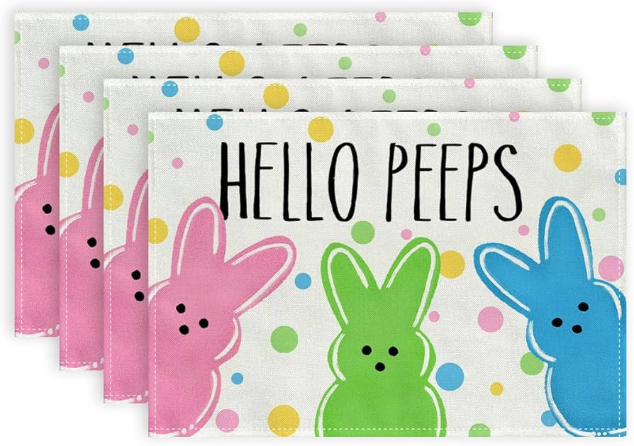 ARKENY Easter Placemats 12x18 Inches Set of 4, Bunny Rabbit Hello Peeps Spring Holiday Farmhouse ... | Amazon (US)
