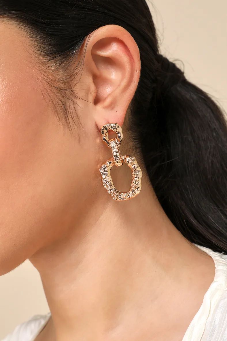 Chic Recognition Gold Textured Door Knocker Earrings | Lulus