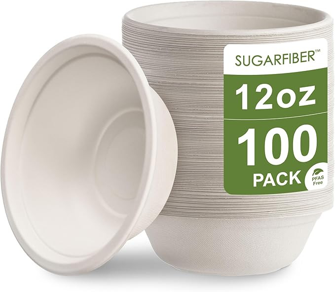 [100 Count] Harvest Pack PFAS Free 12oz White Round Paper Small Bowls - Compostable Heavy-Duty Ec... | Amazon (US)