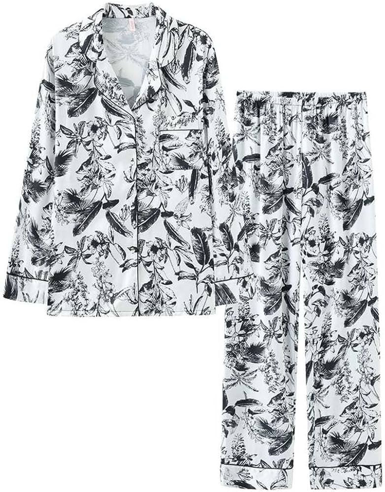 Silk Pajamas For Women 2 Piece Button Down Long Sleeve Sleepwear Soft Satin PJ Set Loungewear | Amazon (US)