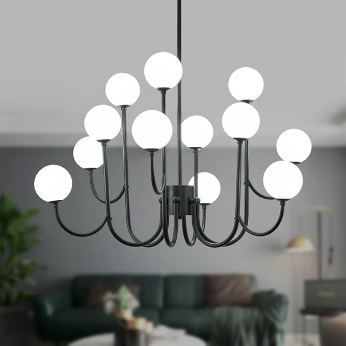 QUOOBE Modern Mid Centur Black 12 Light Chandeliers with Glass Globe,Large Sputnik Metal Ceiling ... | Amazon (US)