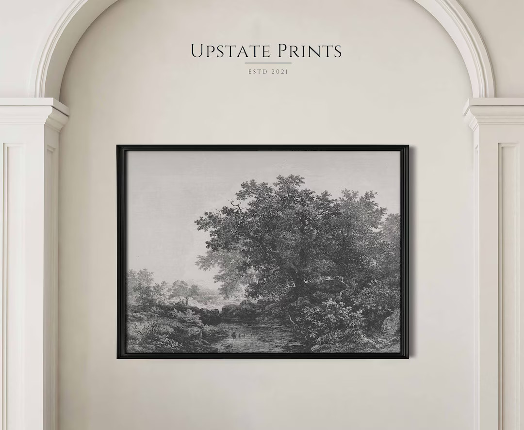 Antique Stream Landscape Drawing Black and White Print Vintage Tree Sketch Art History Fine Art P... | Etsy (US)