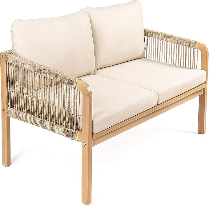 JONATHAN Y Arwen Bohemian Acacia Wood Outdoor Loveseat, 2-Seater Patio Sofa Bench with Woven Rope... | Amazon (US)