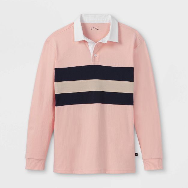Boys' Chest Striped Woven Long Sleeve Polo Shirt - art class™ Light Orange | Target