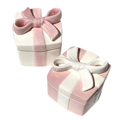 FF Vintage 2 Matching Trinket Boxes Fitz & Floyd Pink White Bow Ceramic Gift | eBay US