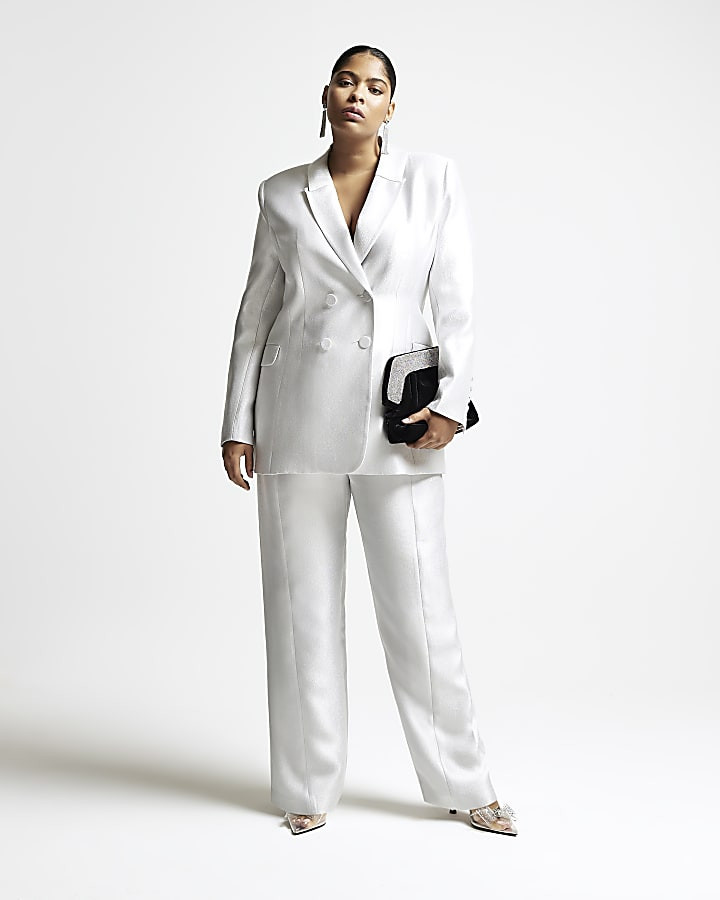 Plus silver RI Studio straight trousers | River Island (UK & IE)
