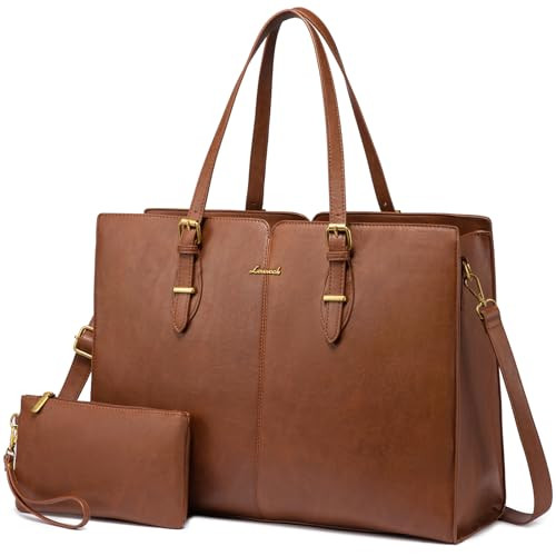 LOVEVOOK Laptop Bag for Women,Vintage Tote Bag for Work,Waterproof Handbags Shoulder Bag,Leather Office Computer Bag | Amazon (US)