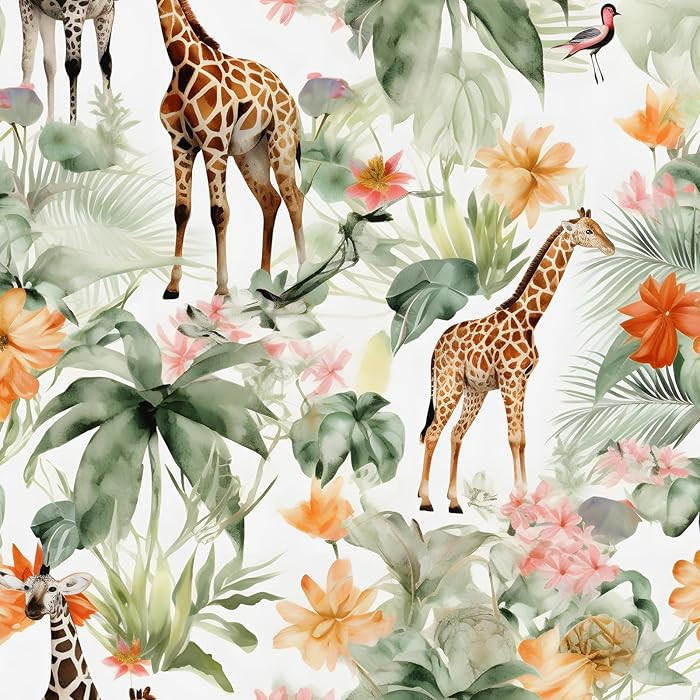 Giraffes Wallpaper Peel and Stick Vintage Leaf Contact Paper White Floral Boho Wallpaper Waterpro... | Amazon (US)