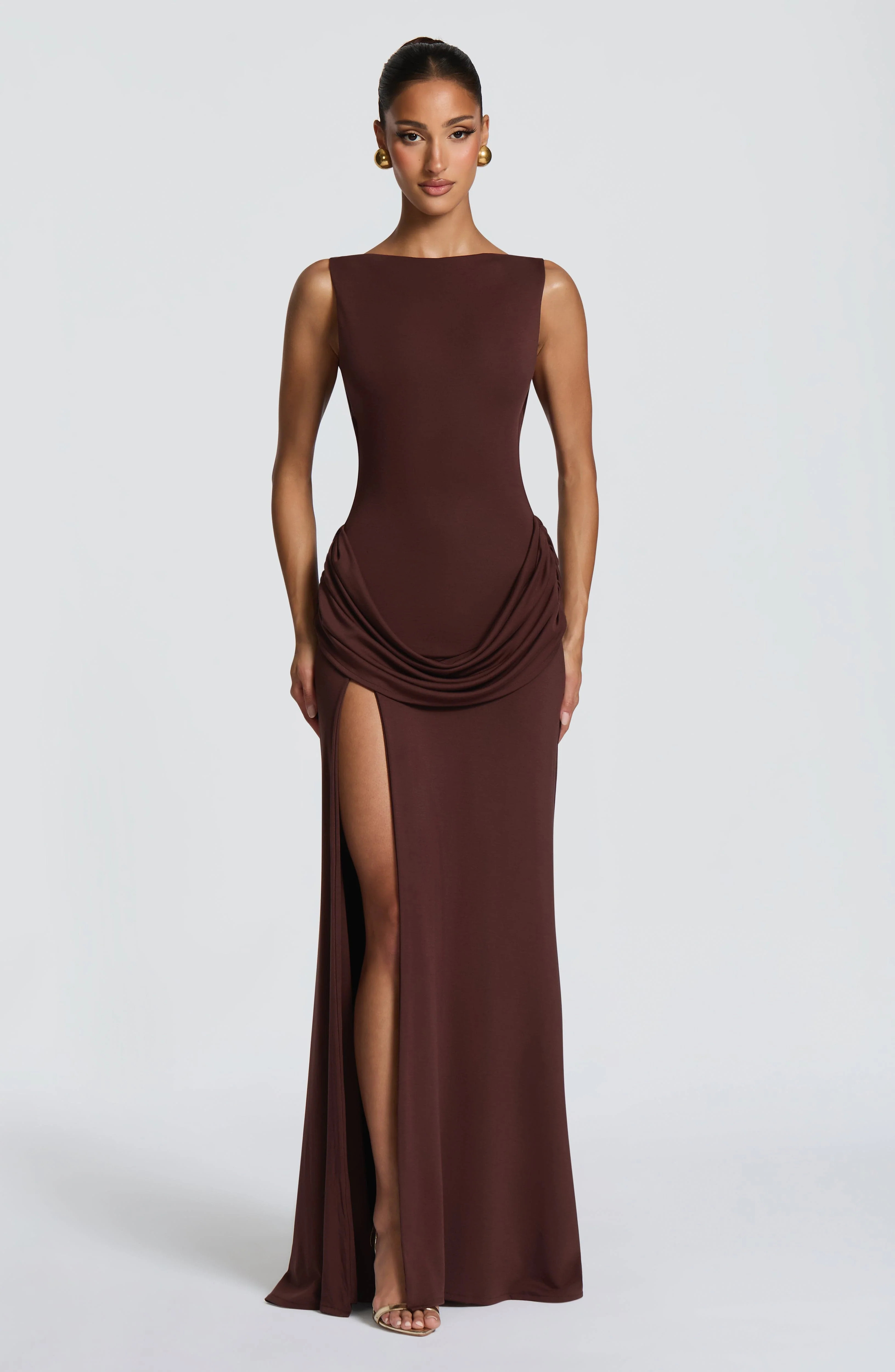 Bruna Maxi Dress - Plum Brown | Babyboo (global)