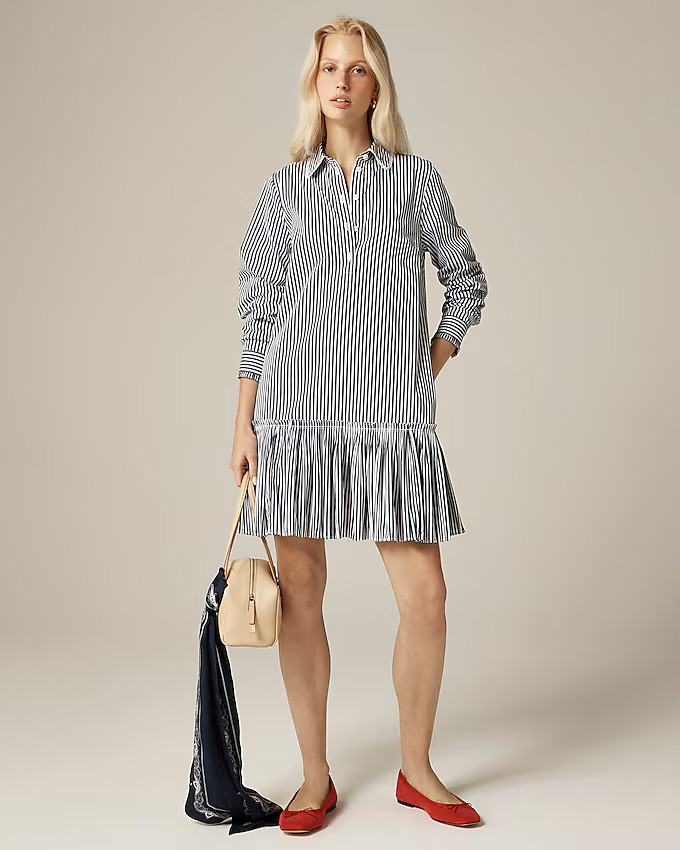Amelia long-sleeve shirt-dress in striped cotton poplin | J. Crew US