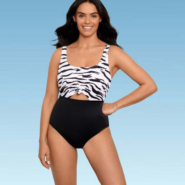 Women's Slimming Control Tie-Front Cut Out One Piece Swimsuit - Beach Betty by Miracle Brands | Target