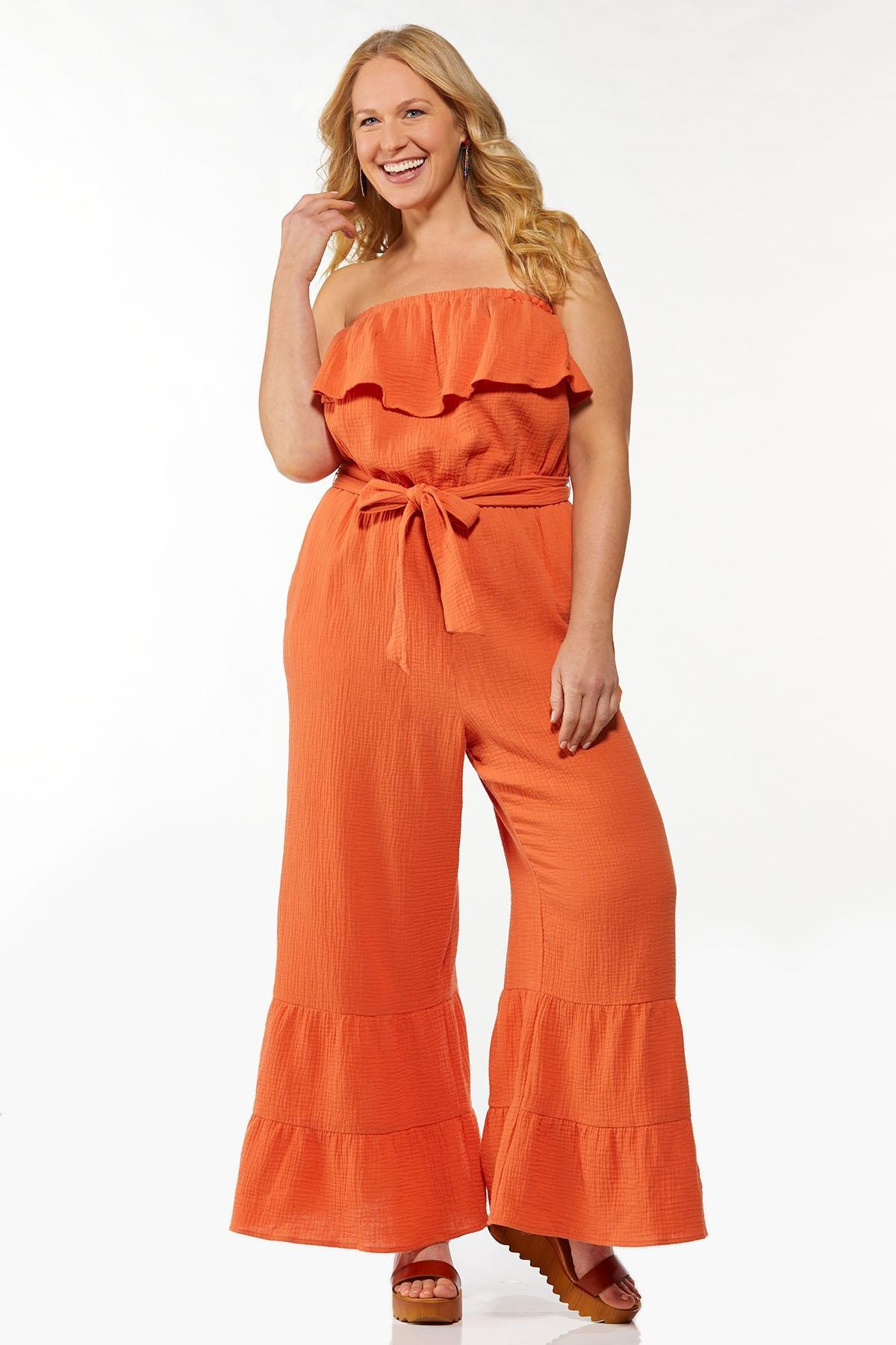 Plus Size Ruffled Strapless Jumpsuit | Cato Fashions