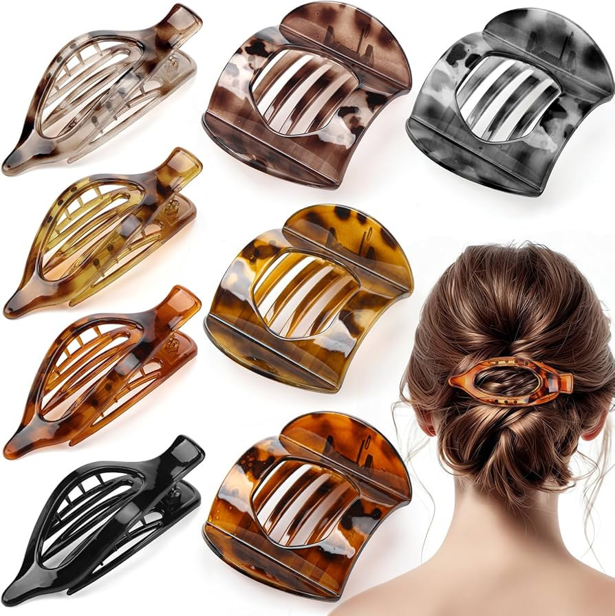 8 Pcs Flat Hair Clips for Women, 2 Styles French Flat Claw Clips for Women, Large Strong Hold Hai... | Amazon (US)