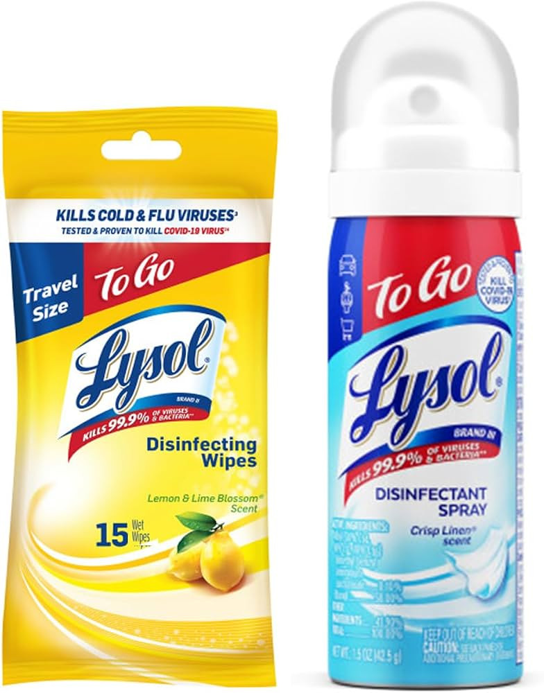 Lysol To Go Bundle - 1.5 Ounce Crisp Linen Disinfectant Spray and Lemon Lime Disinfecting Wipes F... | Amazon (US)