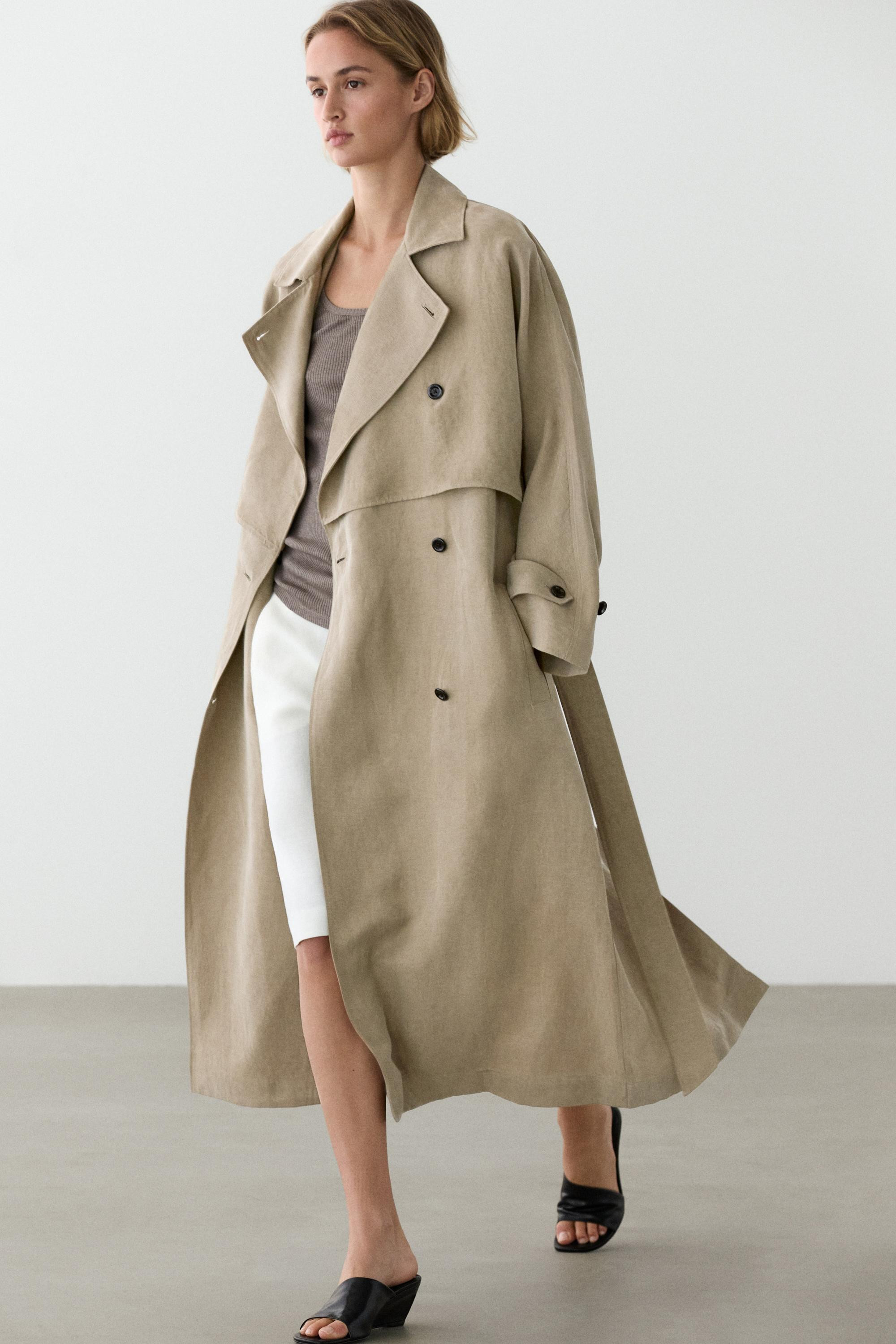 Linen blend trench coat with belt detail | Massimo Dutti US
