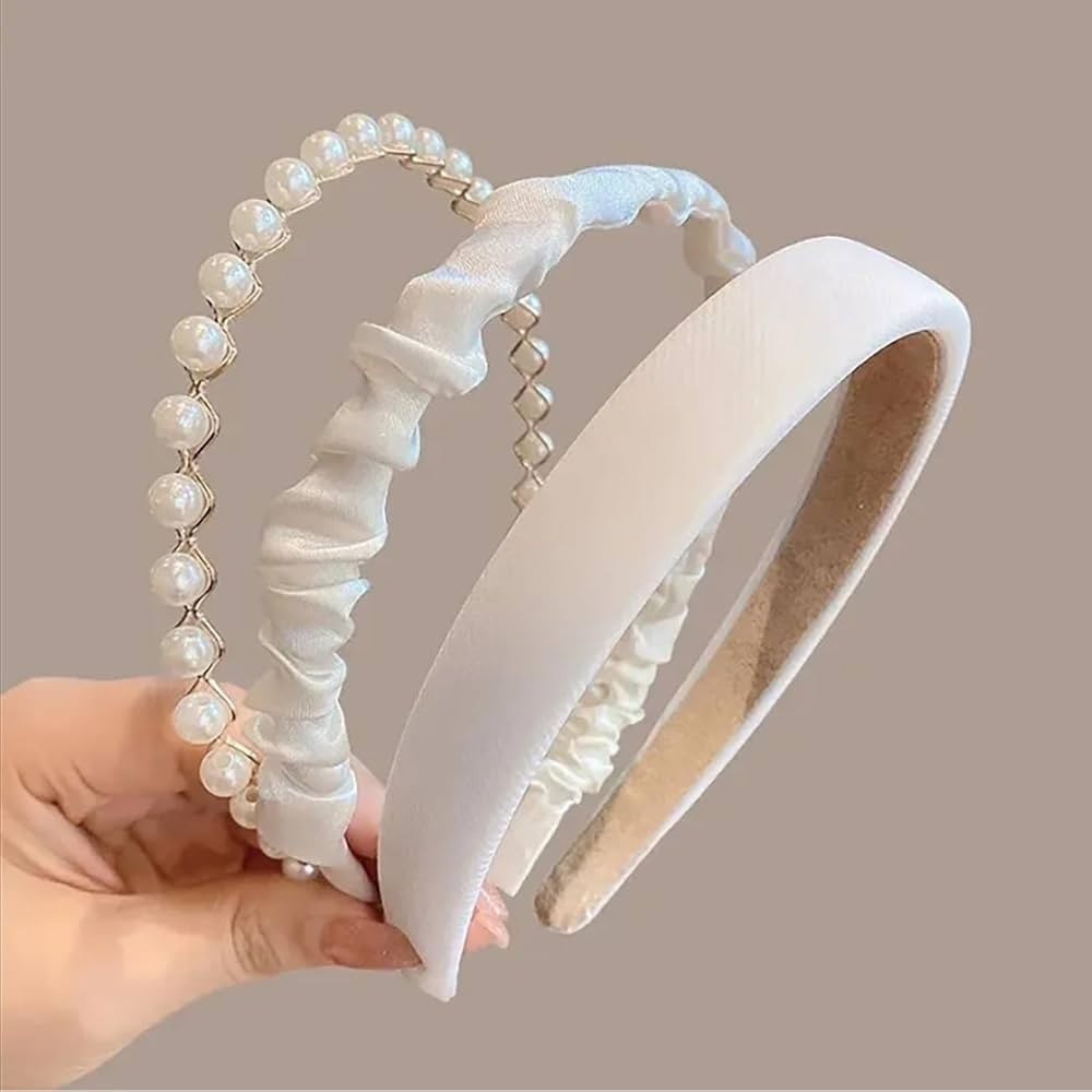 3PCS Headbands for Women & Girls - White Pearl Non-Slip Wide Padded Headbands - Cute & Vintage Wo... | Amazon (US)
