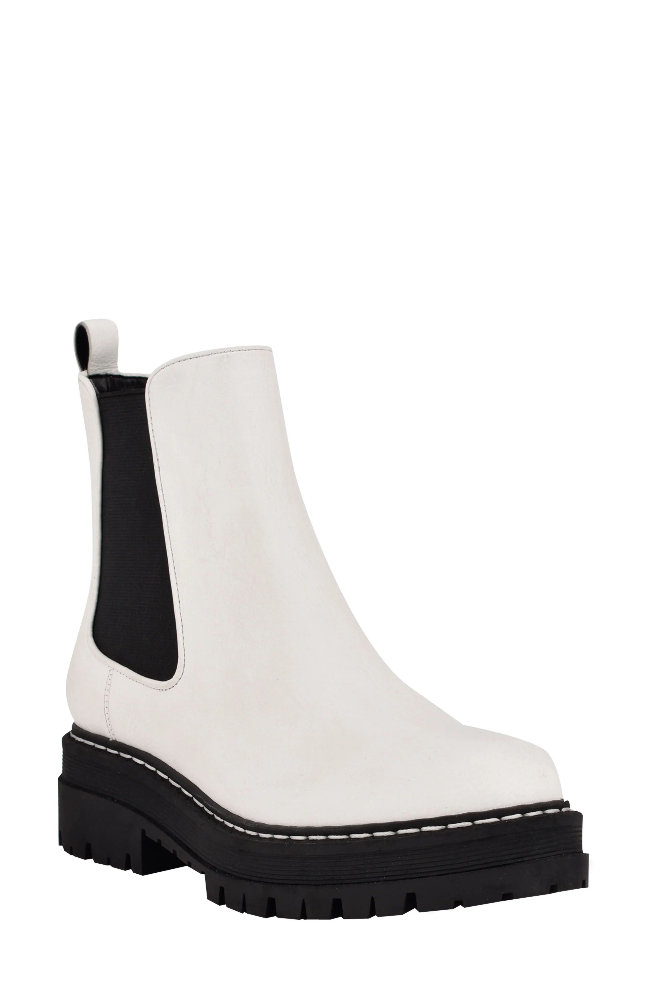 Marc Fisher LTD Privi Platform Chelsea Boot, Size 9 in White/Black Leather at Nordstrom | Nordstrom