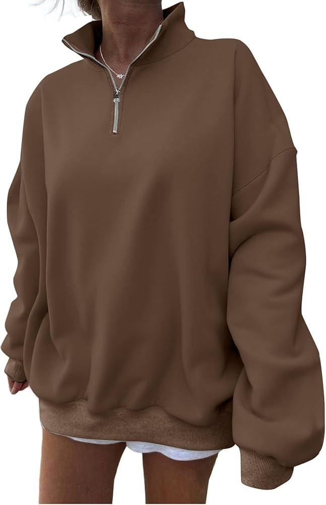 Avanova Women Quarter Zip Pullover Oversized Tunic Sweatshirt Long Sleeve Shirt | Amazon (US)