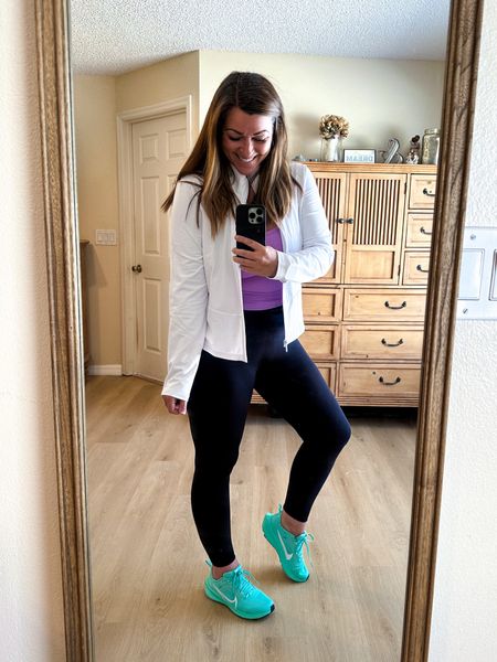 Workout/Athleisure 🤍
Super soft jacket & leggings - same material!
Jacket: XL (I didn’t want clingy!)
Leggings: Medium
Shoes: YOUTH sizing - view chart & I sized down 1/2 size from my Women’s Nikes

#LTKover40 #LTKActive #LTKmidsize