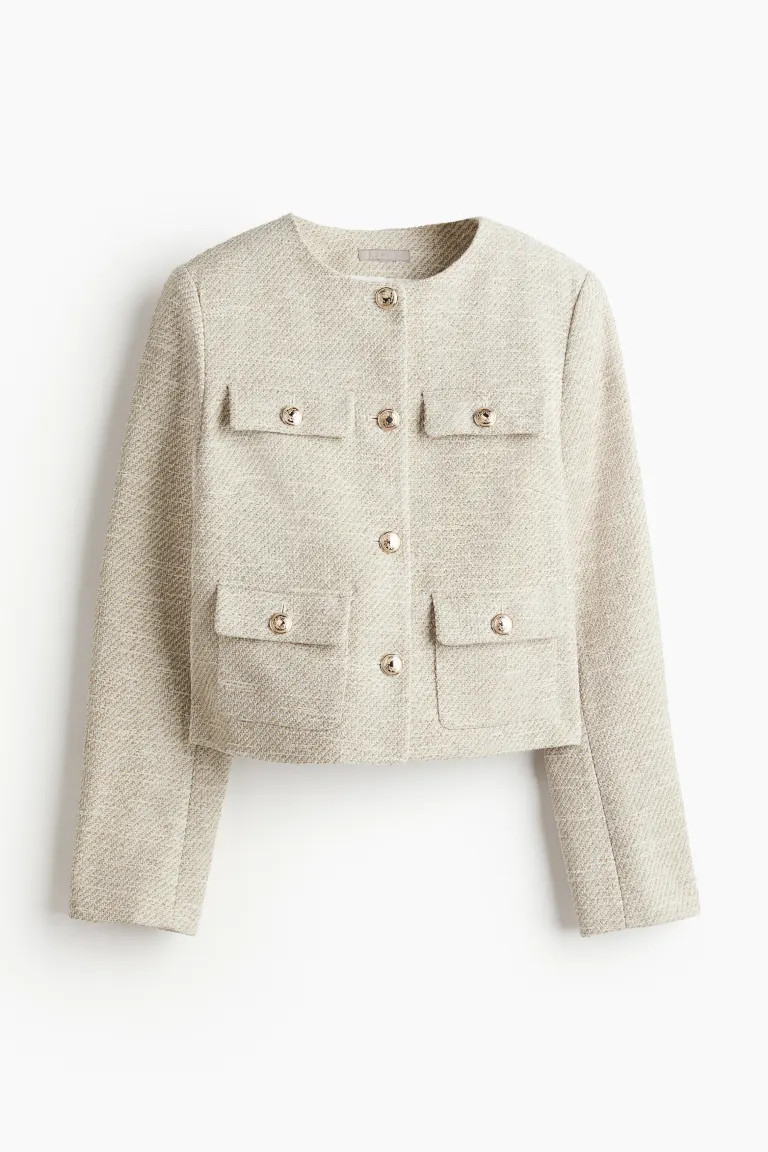 Textured-weave jacket - Light beige marl - Ladies | H&M GB | H&M (UK, MY, IN, SG, PH, TW, HK)