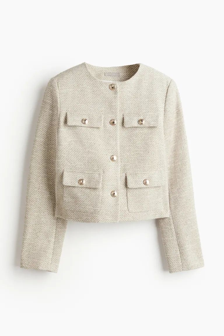 Textured-weave Jacket - Light beige melange - Ladies | H&M US | H&M (US + CA)