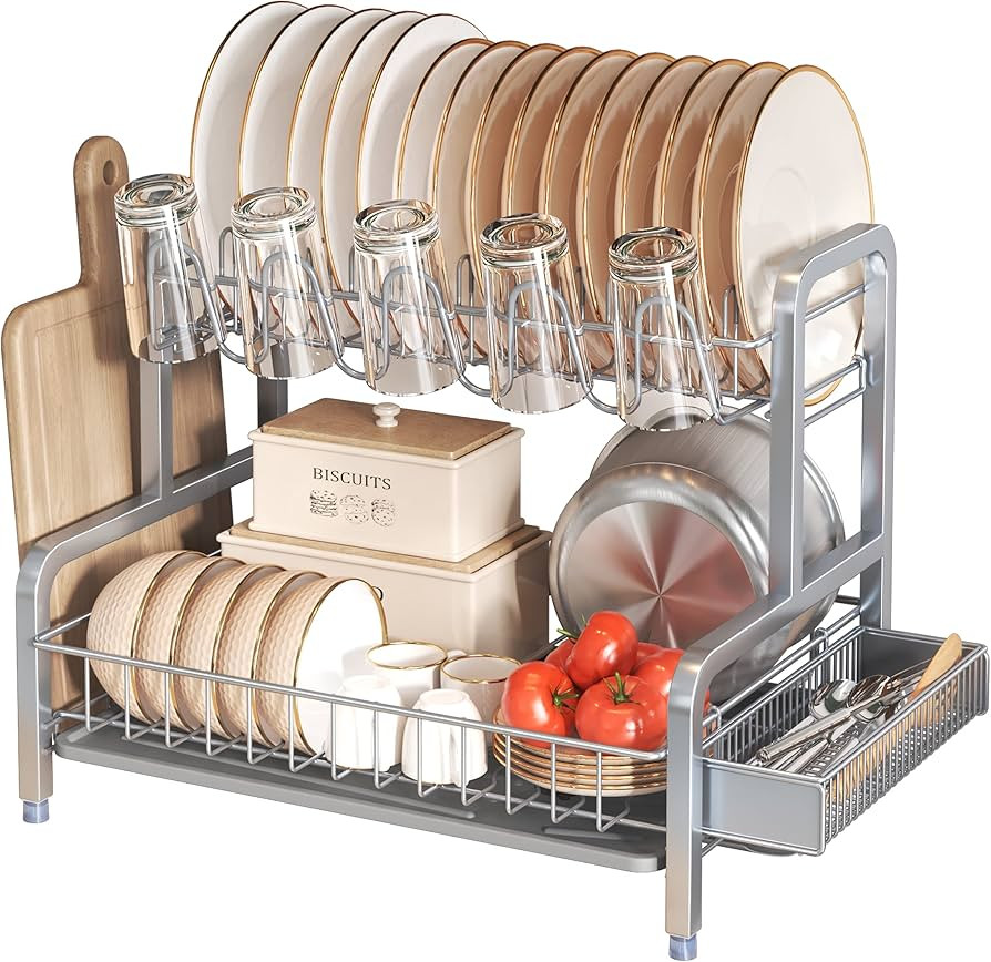 BOOSINY 2 Tier Dish Drying Rack and Drainboard Set, Large Stainless Steel Dish Drainers for Kitch... | Amazon (US)