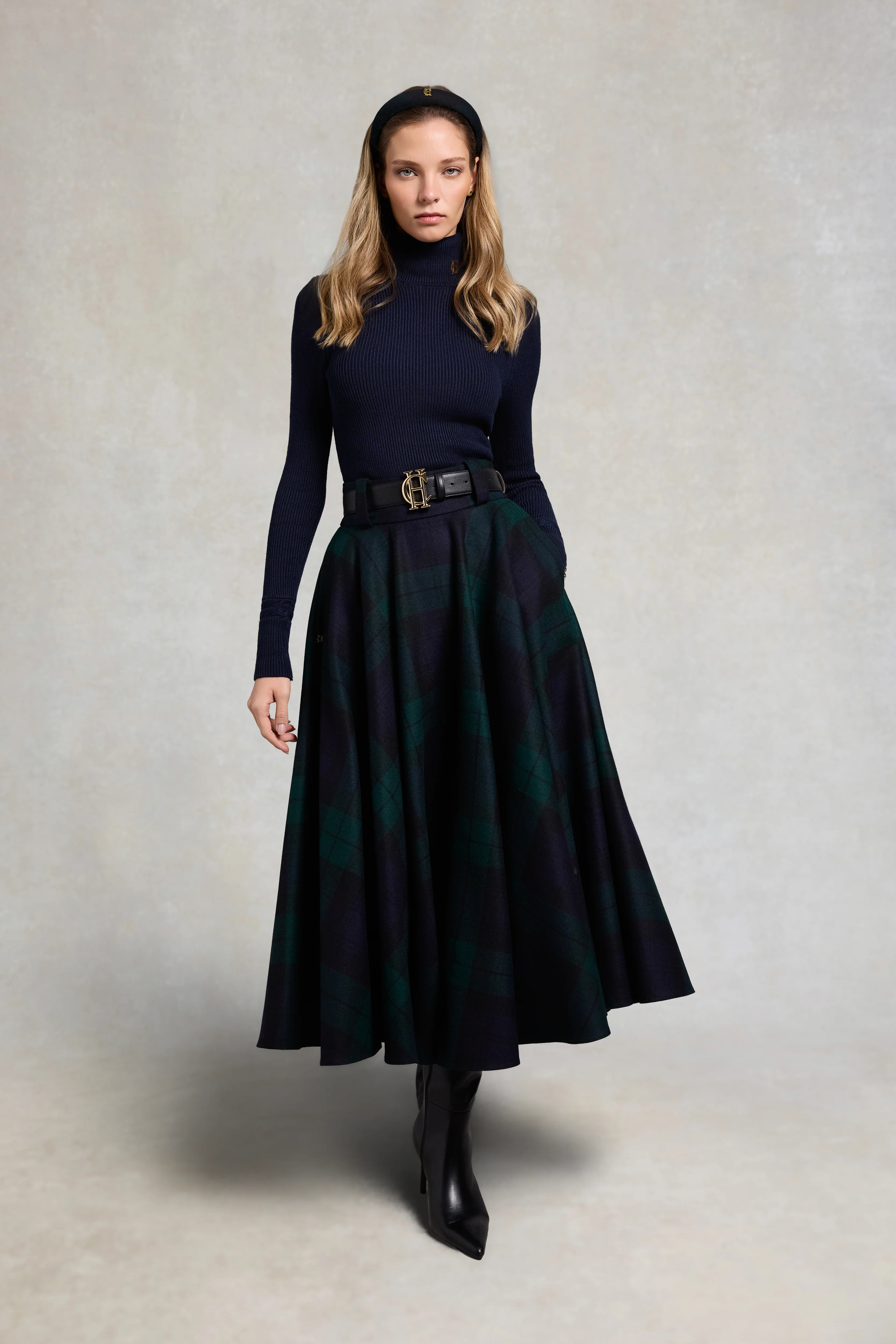 360 Maxi Tweed Circle Skirt (Blackwatch) | Holland Cooper