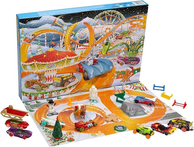 Hot Wheels Advent Calendar, 8 Holiday-Themed Toy Cars Plus Assorted Accessories with Playmat, Gif... | Amazon (US)