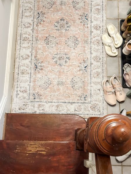 love this rug for our front entryway at the bottom of the steps. a beautiful pale blush pink with vintage vibes. very thin and not plush at all, more like an outdoor rug with rubber backing  

#LTKhome #LTKunder50 #LTKFind