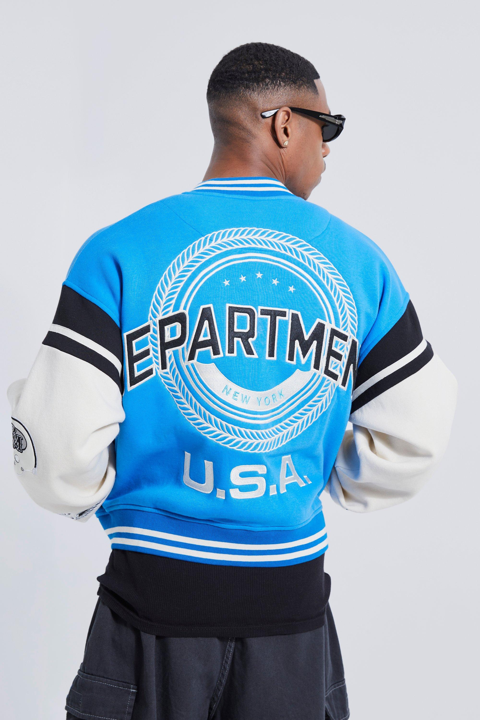 Boxy Varsity Multi Badge Jacket | boohooMAN (US & CA)