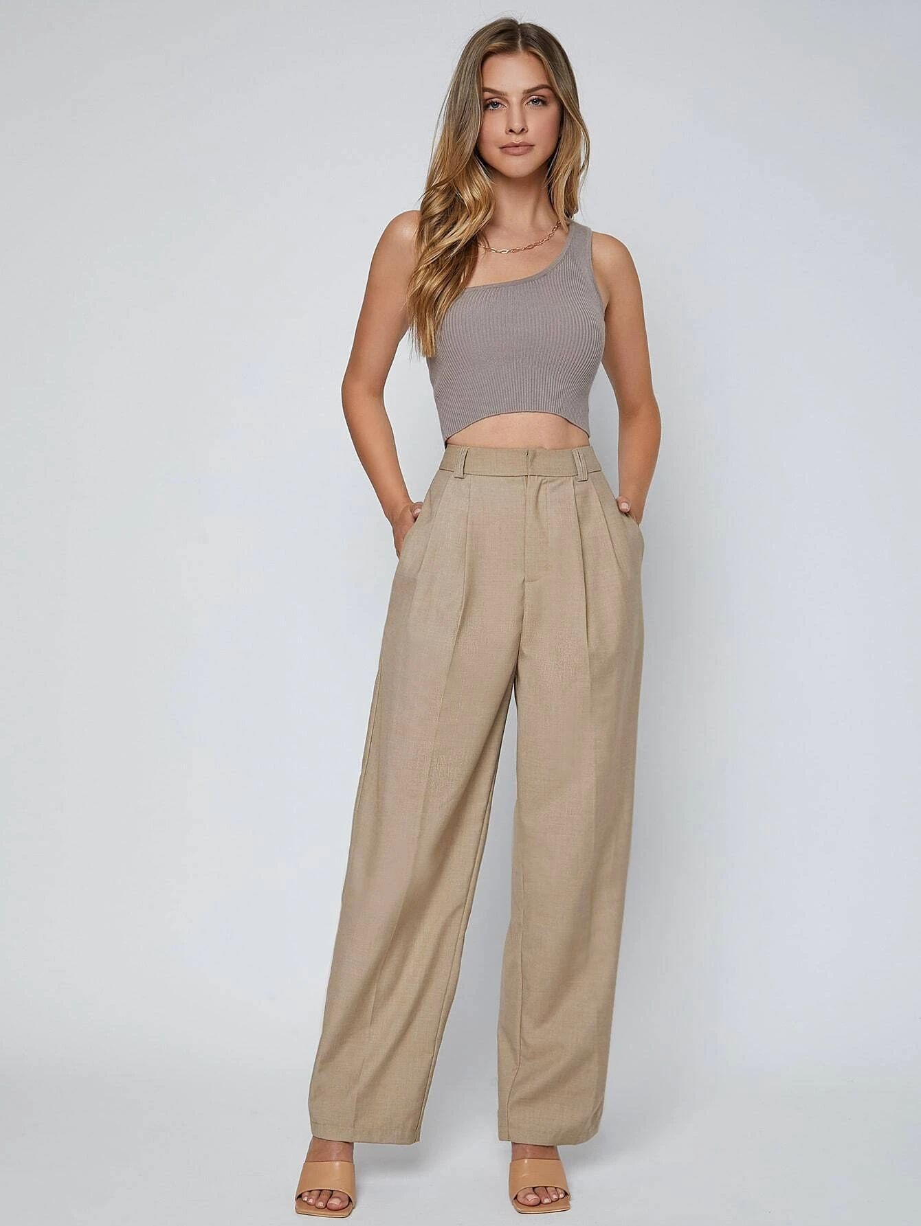 SHEIN BASICS Fold Pleat Wide Leg Pants | SHEIN