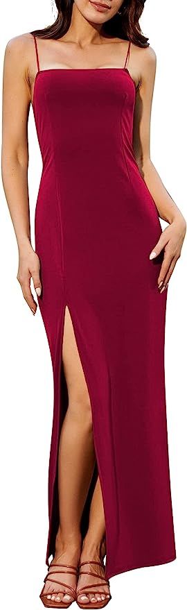 ZAFUL Women's Sexy Cutout Maxi Dress V Neck Backless Side Split Spaghetti Strap Club Party Bodyco... | Amazon (US)