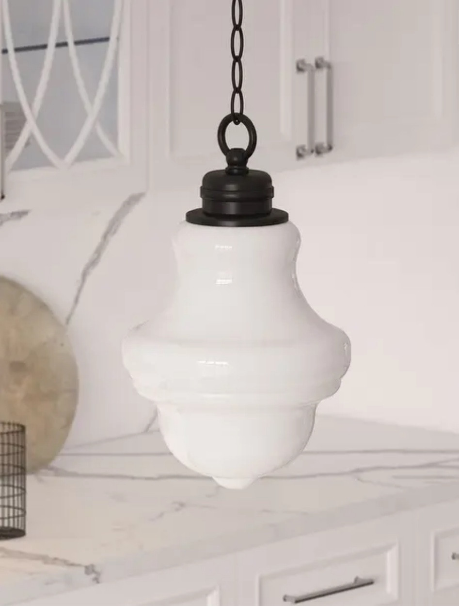 Milk glass pendant for our hallway lighting 
#overstocklighting #affordablelighting #lightingonsale #lightingunder100

#LTKfamily #LTKhome #LTKunder100