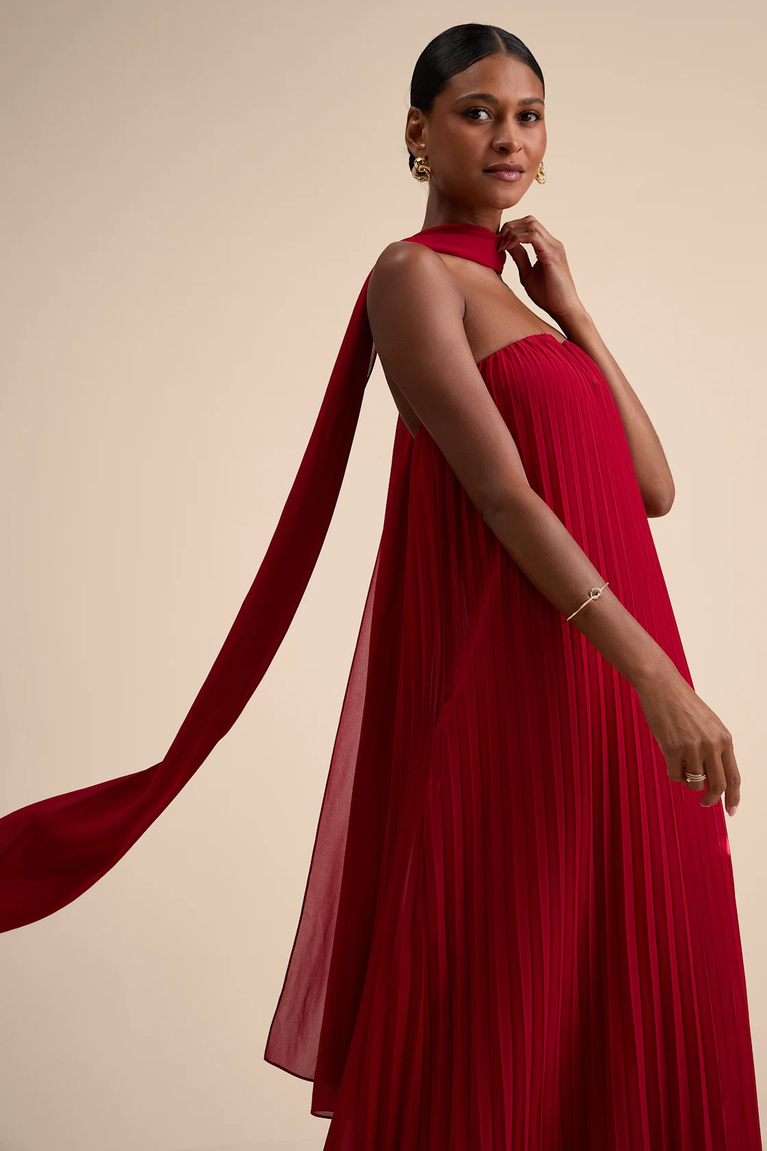 Lael Dark Red Pleated Strapless Dress and Scarf Set | Lulus