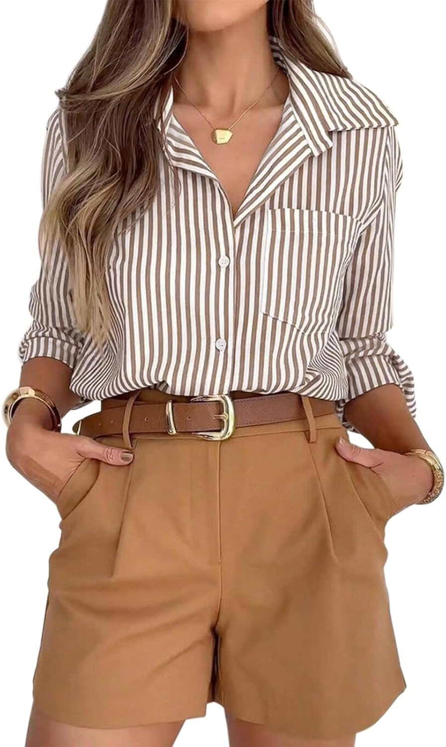 siliteelon Button Down Striped Shirts for Women Work Collared Dress Shirt | Amazon (US)