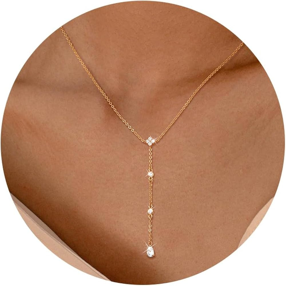 CHESKY Long Necklaces for Women, 14k Gold Plated/Streling Silver Lariat Necklace Dainty Statement... | Amazon (US)